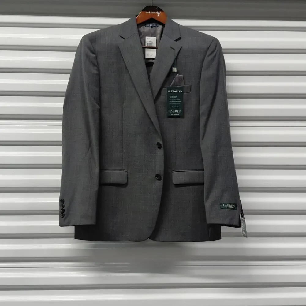 Lauren Ralph Lauren Mens Blazer Jacket Sz 40R Gray Wool Blend Ultraflex Stretch